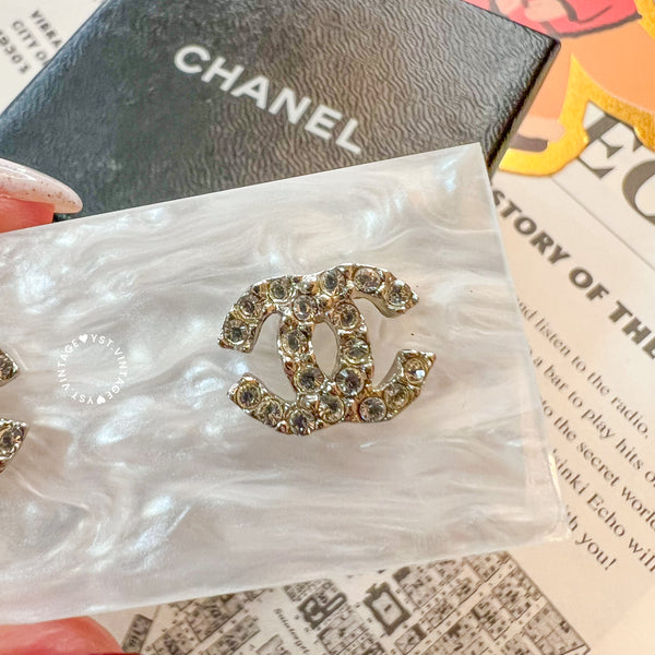 Vintage Chanel Coco Mark Rhinestone Silver-Finish Metal Earrings