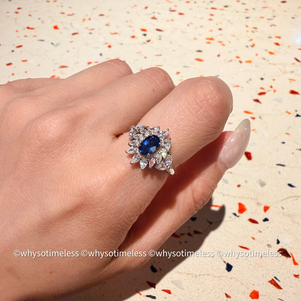 Natural Sapphire Zircon Silver Ring - Sylvia