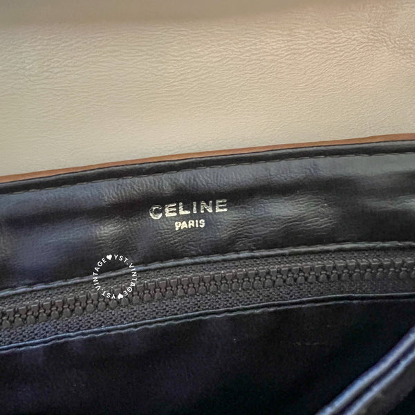 Vintage CELINE Triomphe Chain Shoulder Bag - Beige