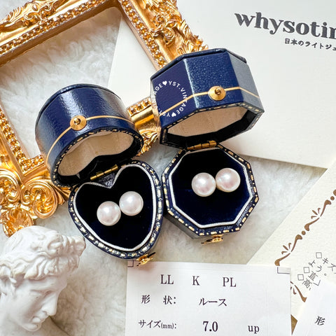 / pre-order / Japanese 7-7.5mm Akoya 花珠 18KYG Earrings with PSL mini card