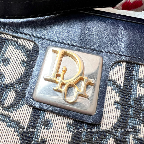 Vintage Dior Oblique Shoulder Bag - Navy