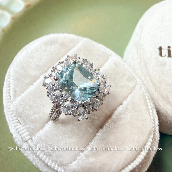 2.26ct Natural Cushion Cut Aquamarine Silver Ring