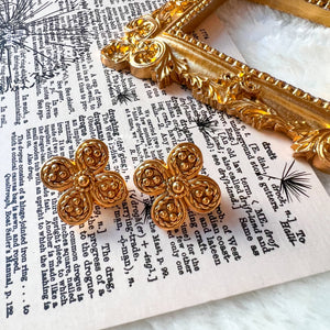 Vintage Dior Gold-Finish Metal Flower Ear Clips