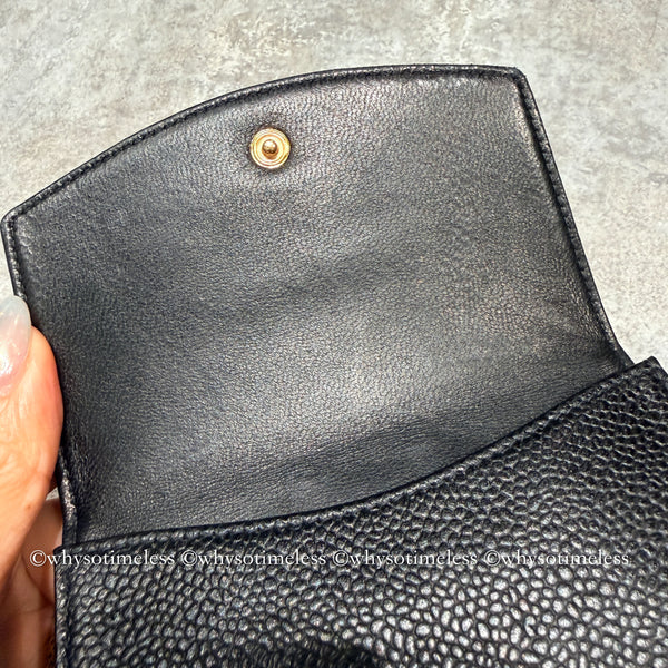 Vintage Chanel 2004-05'S Caviar Coco Short Wallet - Black 006