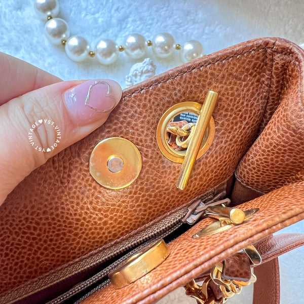 Vintage Chanel Coco Mark Caviar Shoulder Bag - Caramel Brown