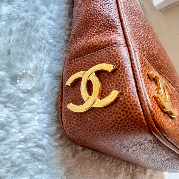 Vintage Chanel Coco Mark Caviar Shoulder Bag - Caramel Brown