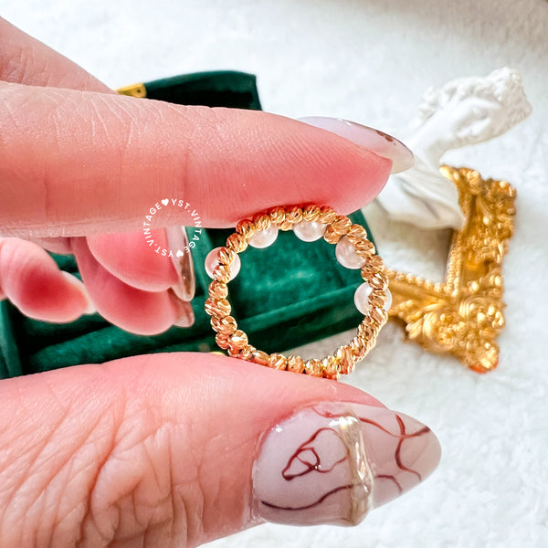 / pre-order / Japanese Akoya Rose & 18KYG 72Cuts Golden Ball Ring