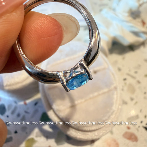 Natural Heart Shape Blue Topaz Silver Ring