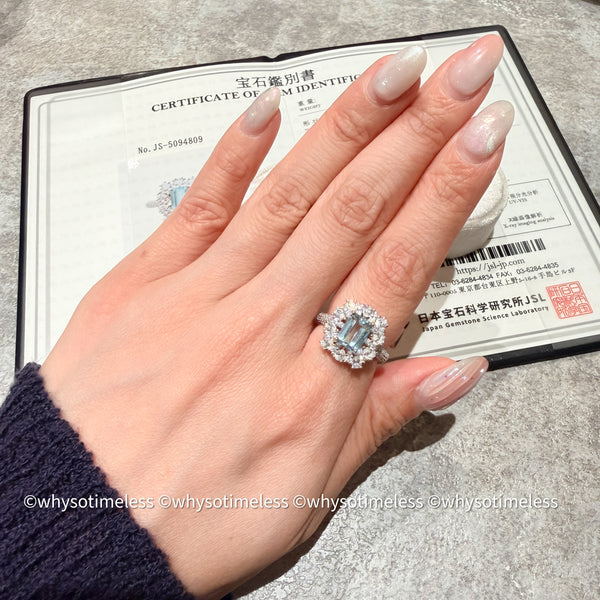 1.22ct Natural Emerald Cut Aquamarine Silver Ring