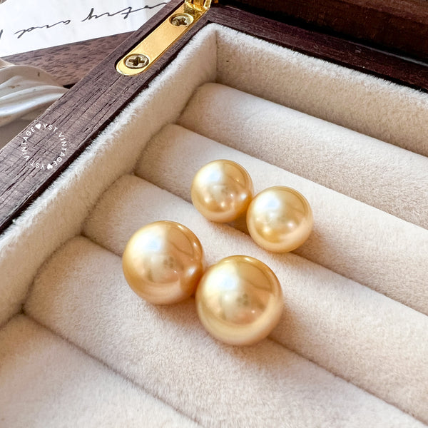 9-10mm 南洋金珠 The South Sea Gold Pearl 18KYG Earrings - Middle Gold