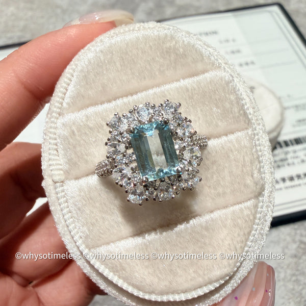 1.22ct Natural Emerald Cut Aquamarine Silver Ring