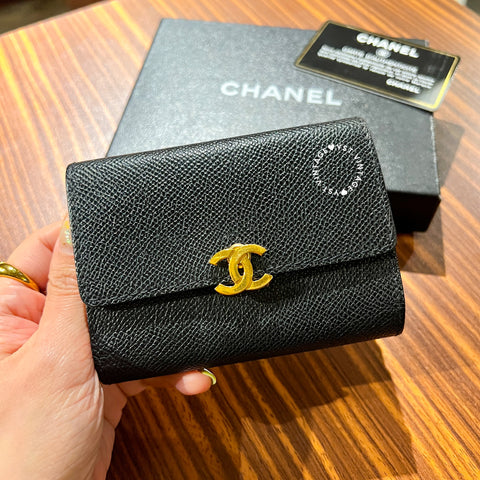 Vintage Chanel Caviar Coco Lock Short Wallet/ Card Holder - Black