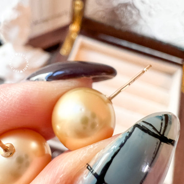 9-10mm 南洋金珠 The South Sea Gold Pearl 18KYG Earrings - Middle Gold