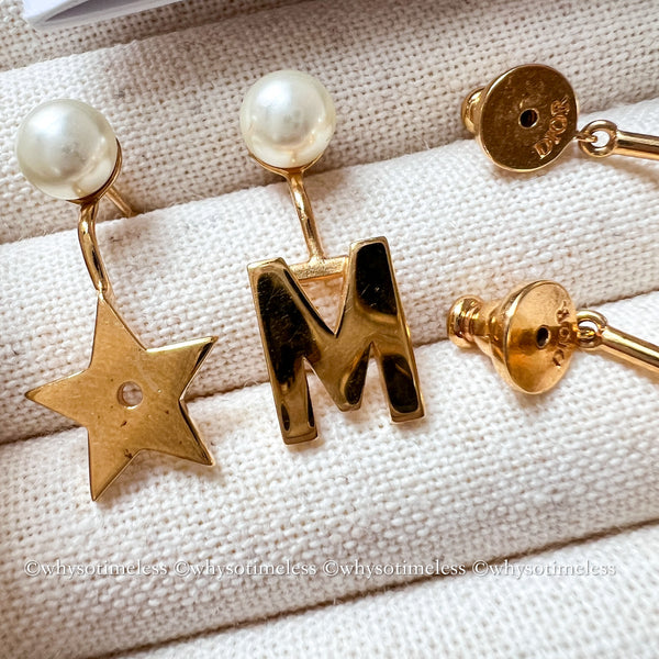 Pre-owned Dior Pearl Tribales Letter M & Star Gold-Finish Metal Earrings