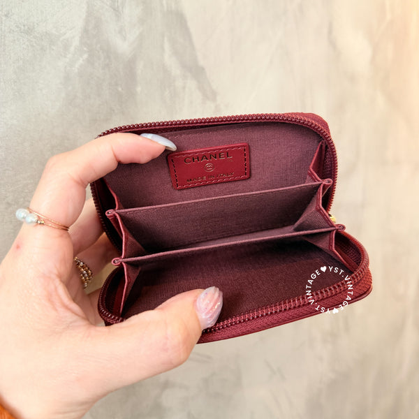 Pre-owned Chanel Coco Mark Card Holder / Coins Case - Burgundy