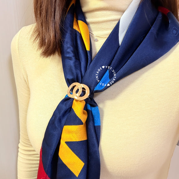 Vintage Chanel Perfume Bottle Embroidery Silk Scarf 90 - Navy