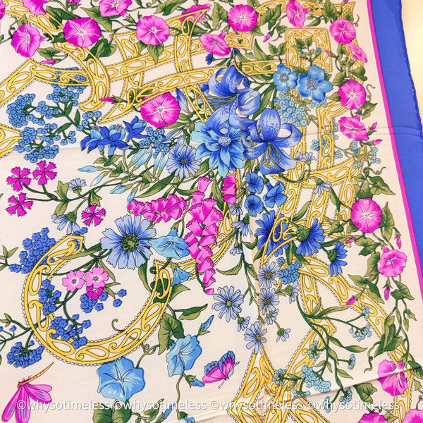 Vintage Dior Floral Garden Silk Scarf With Original Box