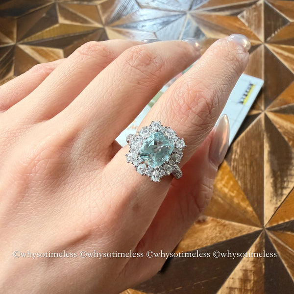 2.26ct Natural Cushion Cut Aquamarine Silver Ring