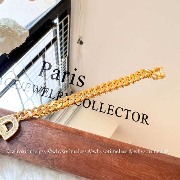 Vintage Dior CD Gold-Finish Metal with Rhinestone Bracelet
