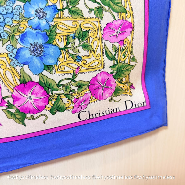 Vintage Dior Floral Garden Silk Scarf With Original Box