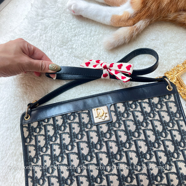 Vintage Dior Oblique Shoulder Bag - Navy