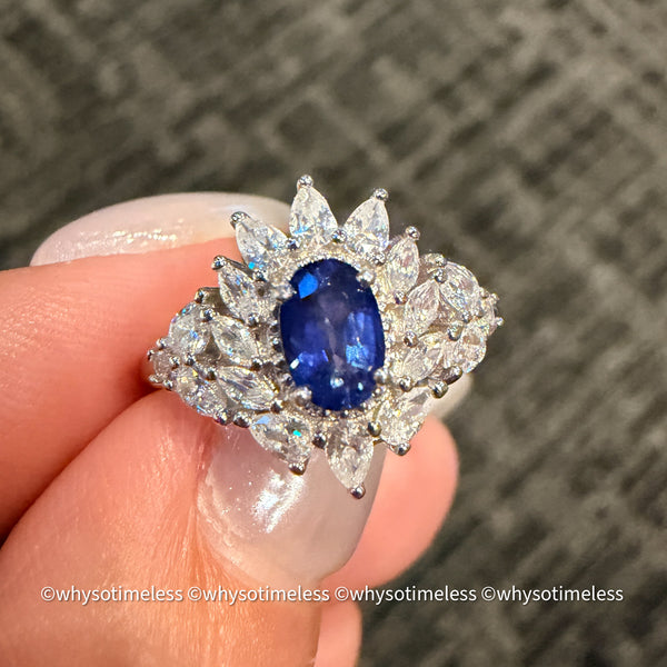 Natural Sapphire Zircon Silver Ring - Sylvia