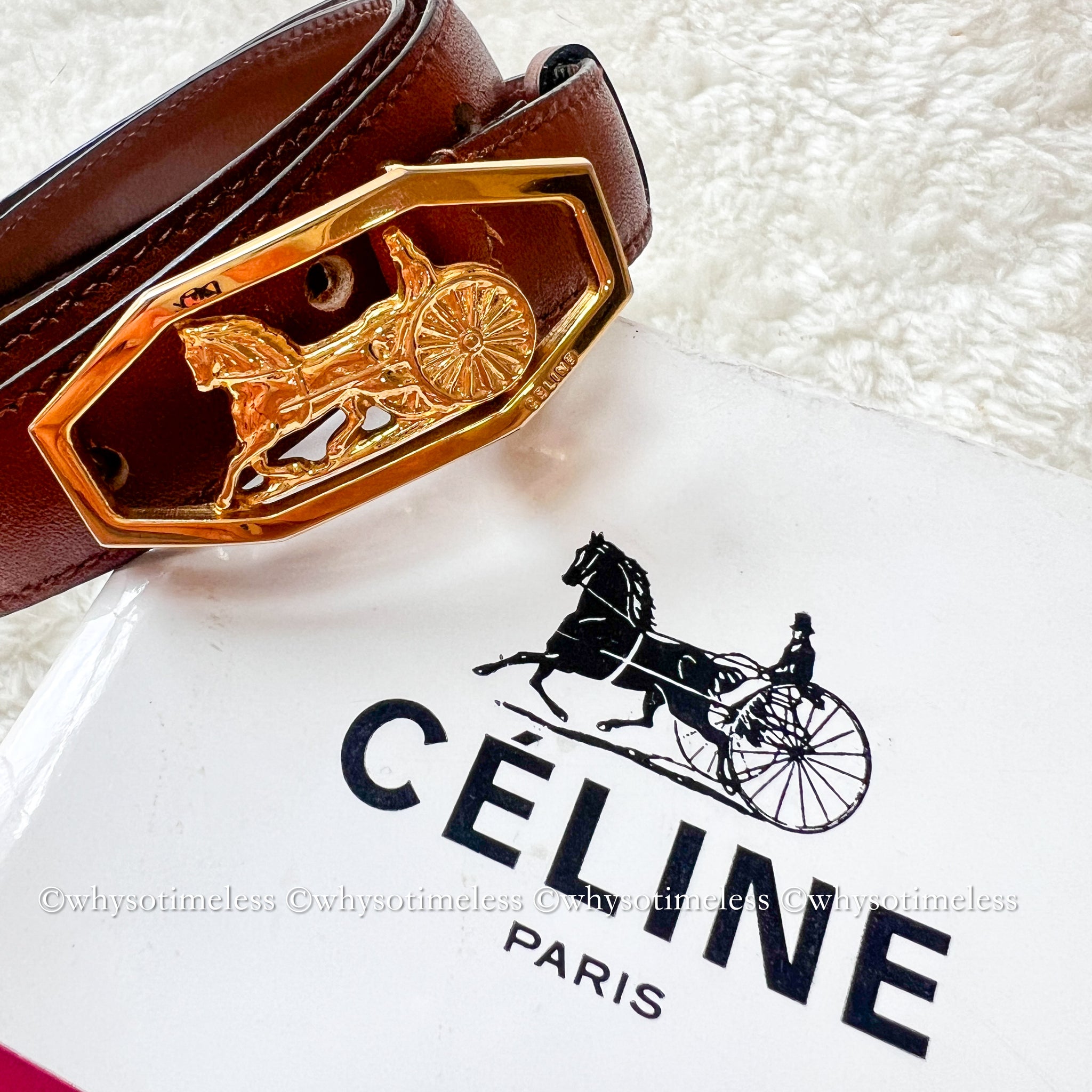 Vintage CELINE Sulky Belt - Brown*Gold With Original Box