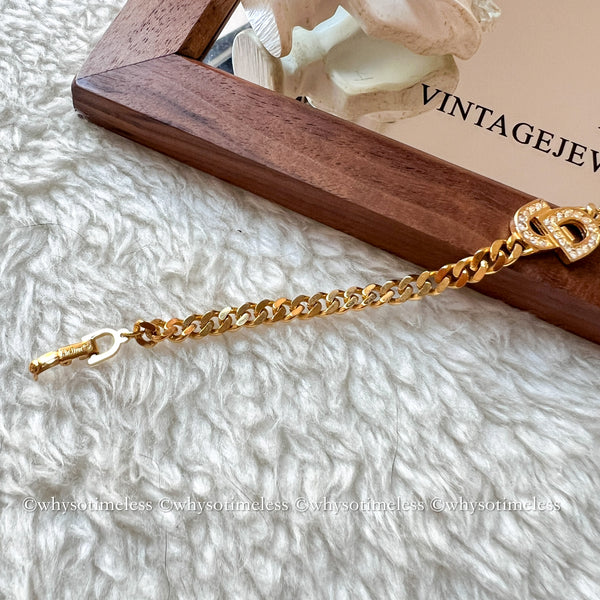 Vintage Dior CD Gold-Finish Metal with Rhinestone Bracelet