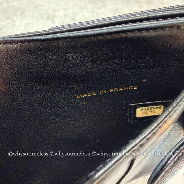 Vintage Chanel 2004-05'S Caviar Coco Short Wallet - Black 006