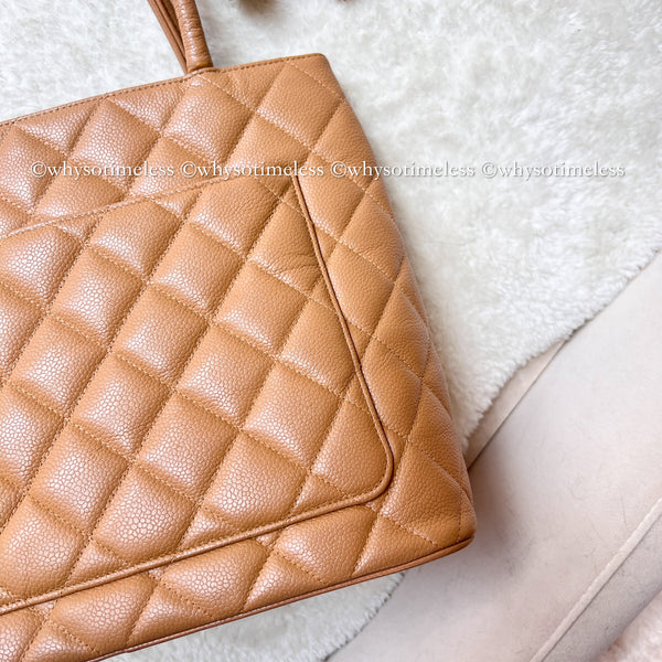 【May 1 Auction】 Vintage Chanel Caviar Medallion Hilton Tote - Dark Beige