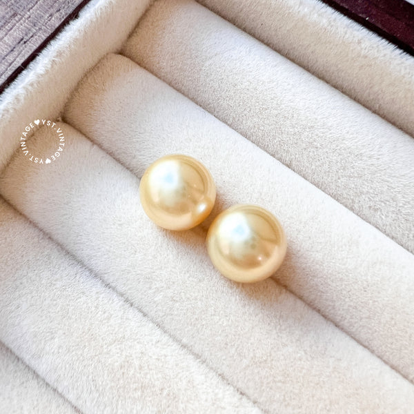 9-10mm 南洋金珠 The South Sea Gold Pearl 18KYG Earrings - Middle Gold