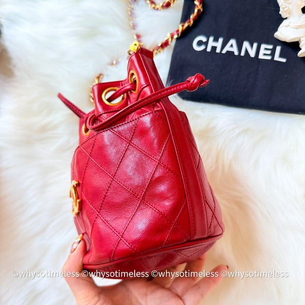 Vintage Chanel Mini Bucket Bag - Red