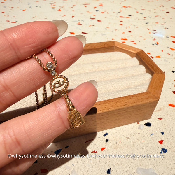 Vintag Dior CD Twist Ring Rhinestone Tassel Necklace