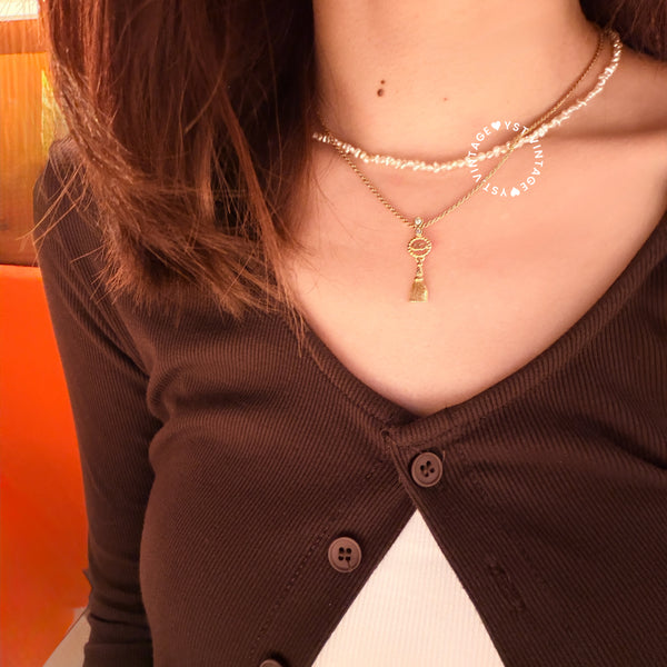 Vintag Dior CD Twist Ring Rhinestone Tassel Necklace