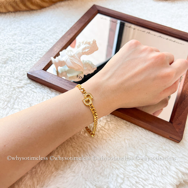 Vintage Dior CD Gold-Finish Metal with Rhinestone Bracelet