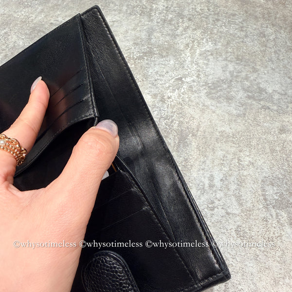 Vintage Chanel 2004-05'S Caviar Coco Short Wallet - Black 006