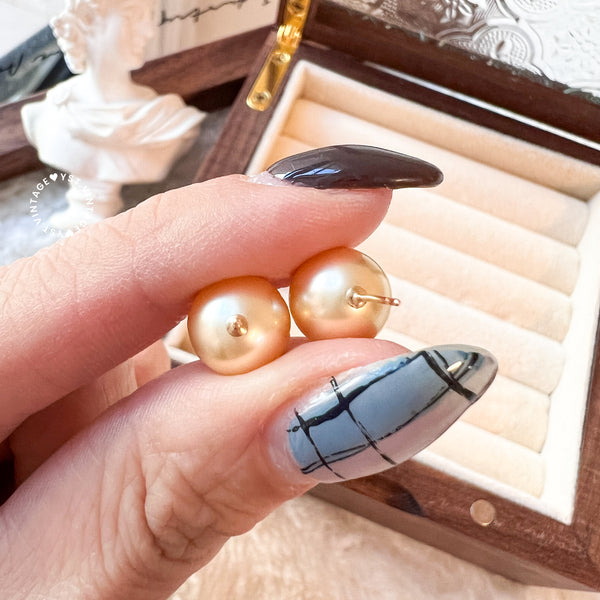 9-10mm 南洋金珠 The South Sea Gold Pearl 18KYG Earrings - Middle Gold