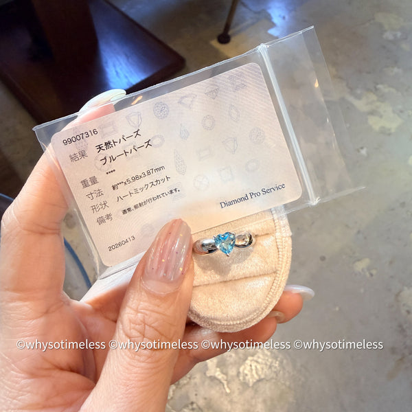 Natural Heart Shape Blue Topaz Silver Ring