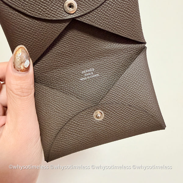 Pre-owned 2023's Hermès Calvi Card Holder - Ébène