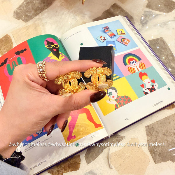 Vintage Chanel 24KGP Quilted Bird Motif Ear Clips