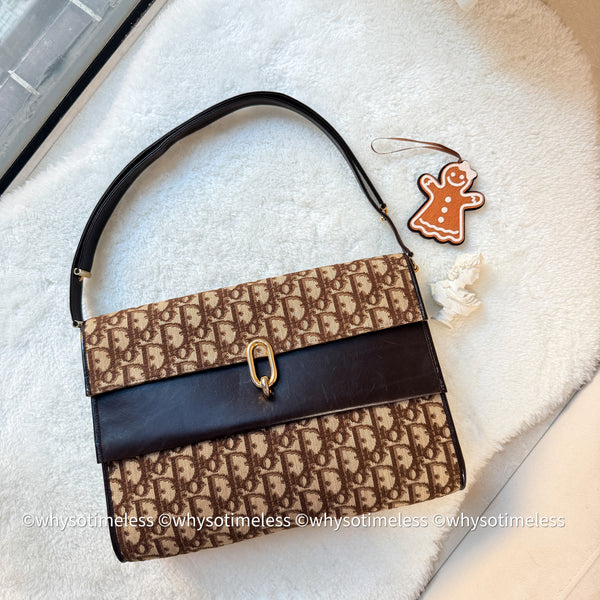 Vintage Dior Oblique 2-way Bag - Brown