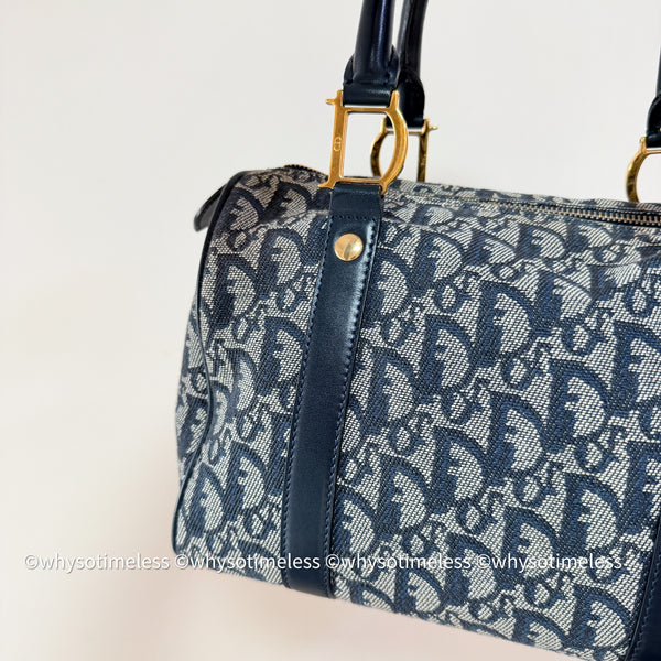Vintage Dior Trotter 25cm Boston Bag - Navy 002