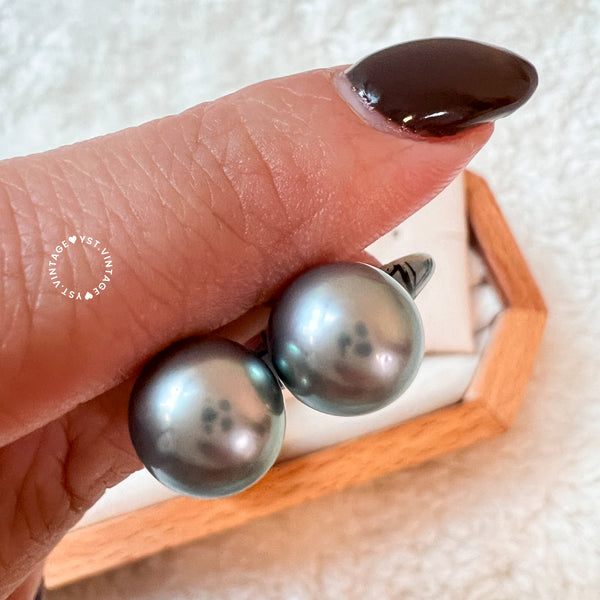 9-10mm 大溪地 Tahitian Pearl 18KPT900 Earrings - Ocean Blue