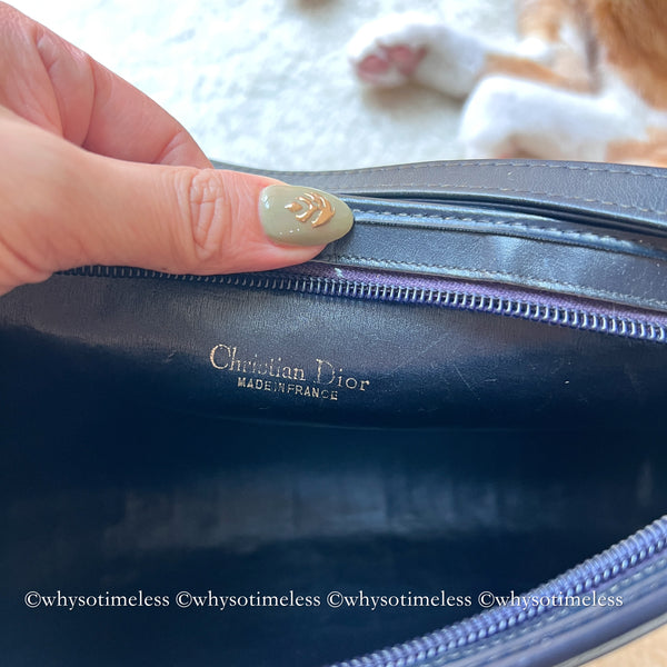 Vintage Dior Oblique Shoulder Bag - Navy
