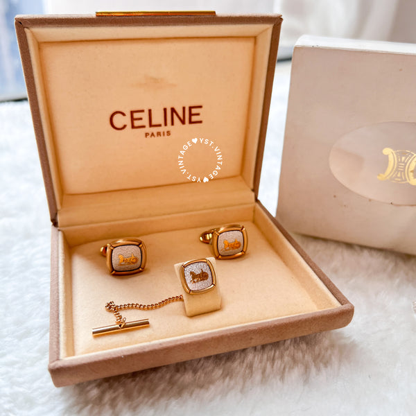 CELINE Horse Carriage Cufflinks Set with Original Box