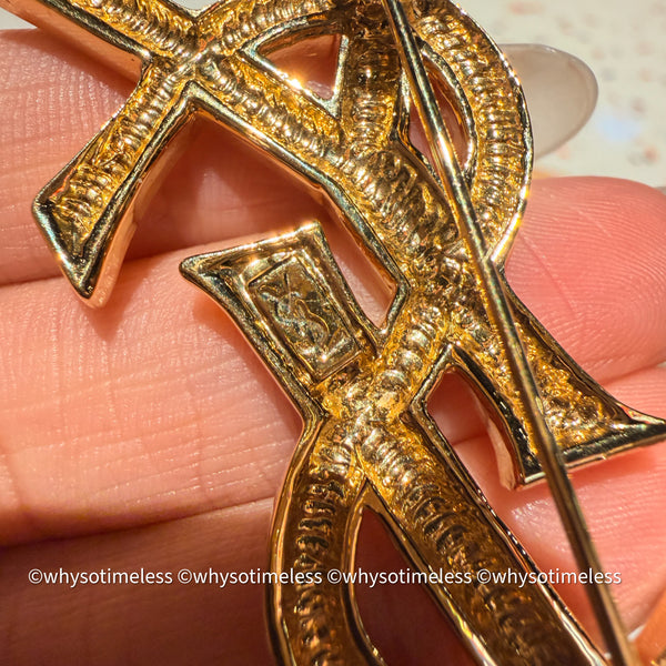 Vintage YSL Gold-Finish Metal Brooch