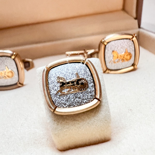 CELINE Horse Carriage Cufflinks Set with Original Box