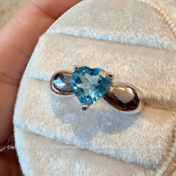 Natural Heart Shape Blue Topaz Silver Ring