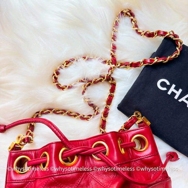 Vintage Chanel Mini Bucket Bag - Red