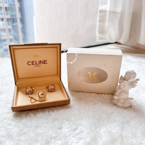 CELINE Horse Carriage Cufflinks Set with Original Box